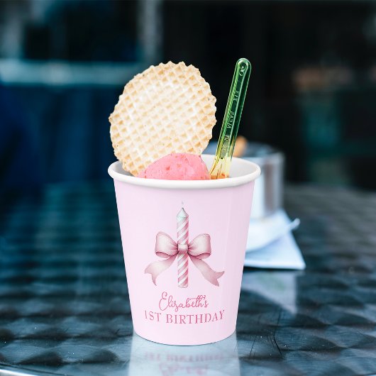 Roze strikje meisjes willen gewoon een 1e verjaard papieren bekers