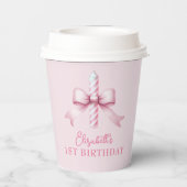Roze strikje meisjes willen gewoon een 1e verjaard papieren bekers (Achterkant)