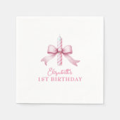 Roze strikje meisjes willen gewoon een 1e verjaard servet (Voorkant)