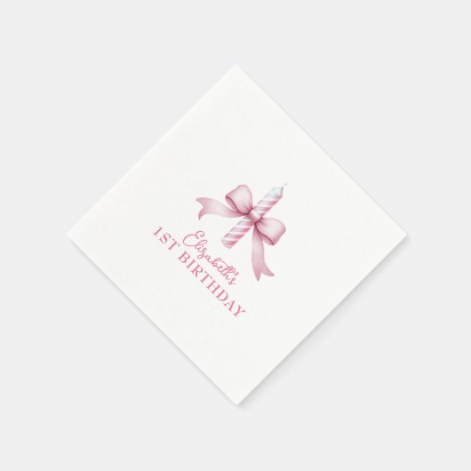 Roze strikje meisjes willen gewoon een 1e verjaard servet (Hoek)