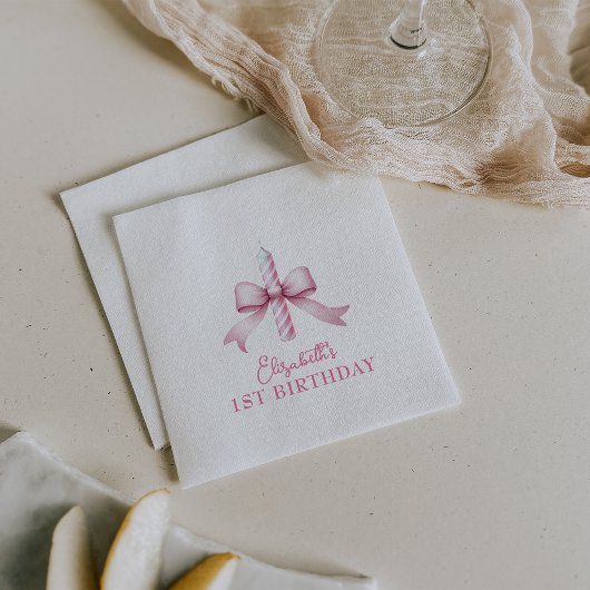 Roze strikje meisjes willen gewoon een 1e verjaard servet