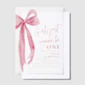 Roze strikje meisjes willen gewoon een 1e verjaard vellum uitnodigingen (Offset)