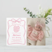 Roze strikje meisjes willen gewoon een verjaardags kaart (Staand voorkant)