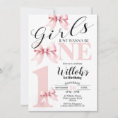 Roze strikje meisjes willen gewoon een verjaardags kaart (Voorkant)