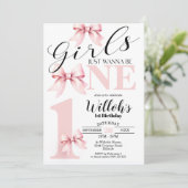 Roze strikje meisjes willen gewoon een verjaardags kaart (Staand voorkant)