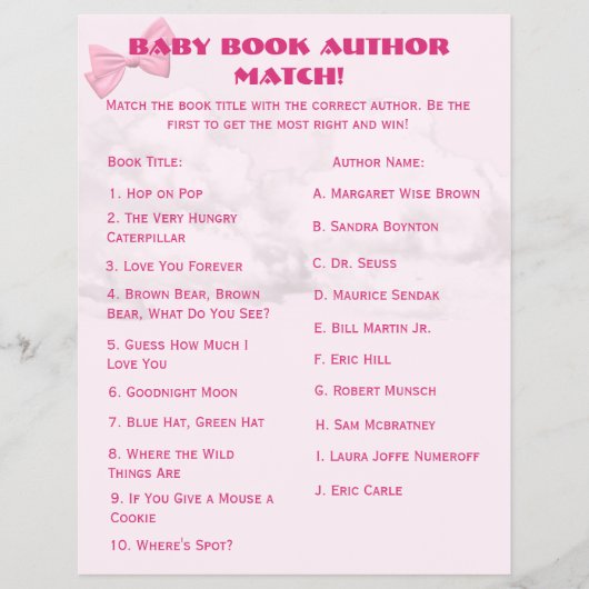 Roze Strikjes Baby Shower Bingo Flyer (Voorkant)