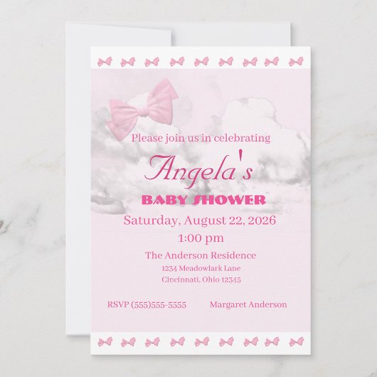 Roze Strikjes Baby Shower Uitnodiging