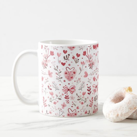 Roze strikjes met bloemen koffiemok (Met donut)