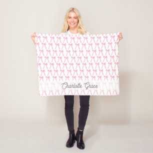 Roze Strikjes Met Naam Persoonlijke Baby Meisje Fleece Deken
