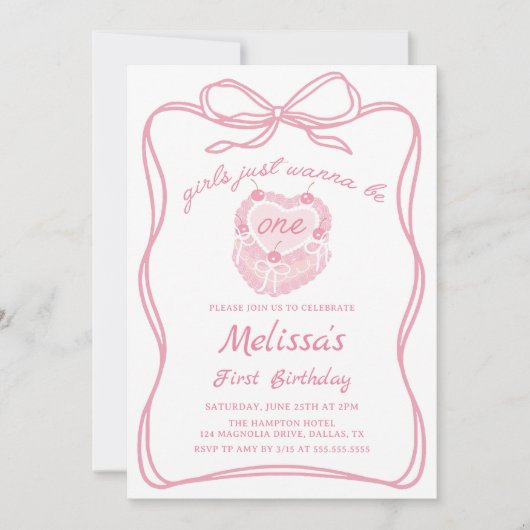 Roze strikjes willen gewoon één verjaardag zijn kaart (Voorkant)