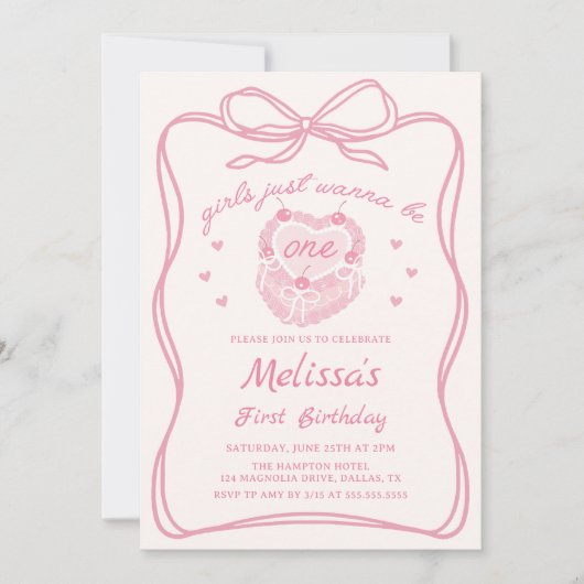 Roze strikjes willen gewoon één verjaardag zijn kaart (Voorkant)