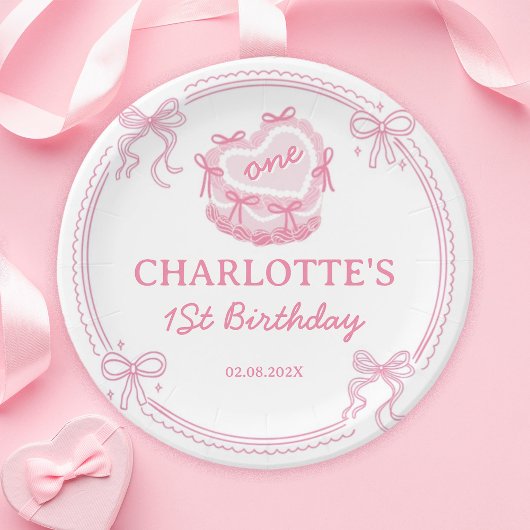 Roze strikjes willen gewoon één verjaardag zijn papieren bordje