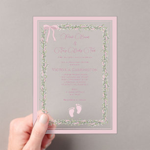Roze Strikken & Baby Tenen Elegante Baby Shower Acryl Uitnodigingen