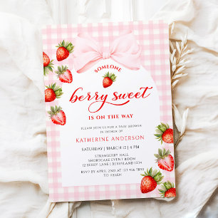 Roze Strikken Bes Zoete Aardbei Baby Shower Kaart