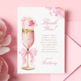 Roze Strikken Bloemen Prosecco Bruidsdiner Bedankkaart