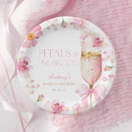 Roze Strikken Bloemen Prosecco Bruidsdiner Papieren Bordje