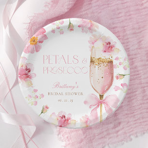 Roze Strikken Bloemen Prosecco Bruidsdiner Papieren Bordje