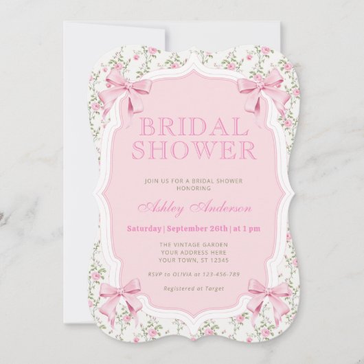 Roze strikken  bruidsdouche uitnodiging (Voorkant)