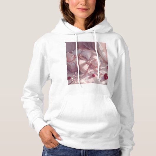 Roze strikken & coquette kersen hoodie (Voorkant)