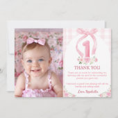 Roze strikken Coquette verjaardag bedankkaart (Voorkant)