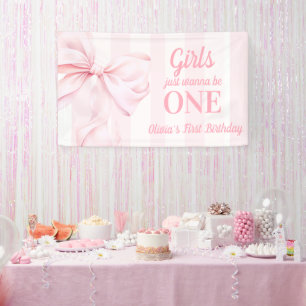 Roze Strikken Eerste Verjaardag Spandoek