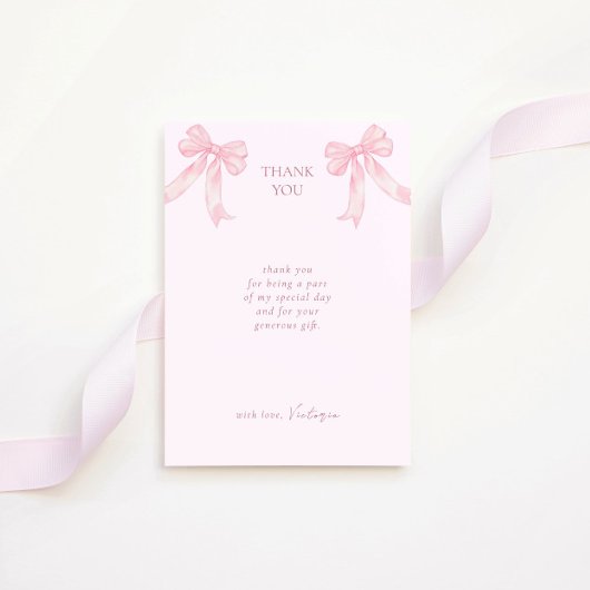 Roze Strikken Elegante Bruidsfeest Bedankkaart