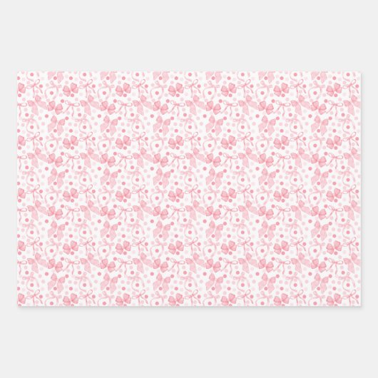 Roze strikken en donkerroze stippen inpakpapier vel (Voorkant 3)