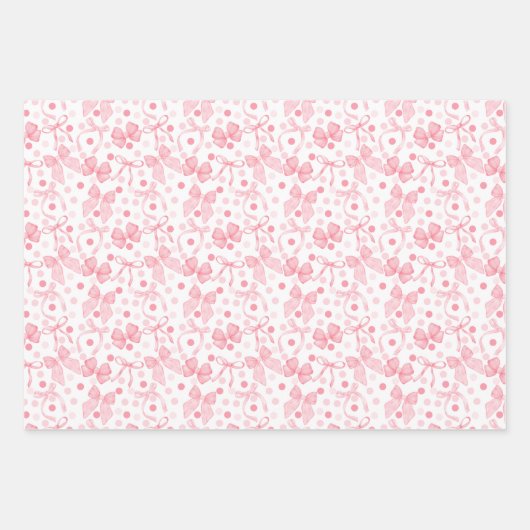Roze strikken en donkerroze stippen inpakpapier vel (Voorkant 2)