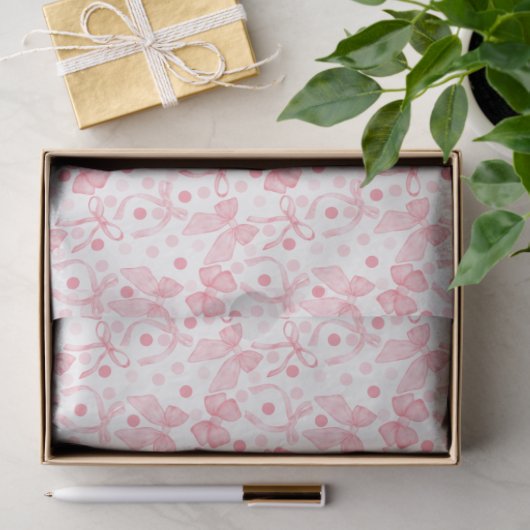Roze strikken en donkerroze stippen tissuepapier (Geschenk)