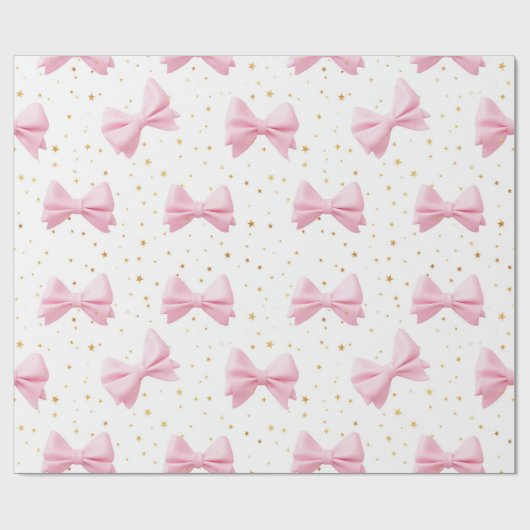 Roze strikken en gouden sterren patroon cadeaupapier (Vlak)