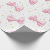 Roze strikken en gouden sterren patroon cadeaupapier (Hoek)