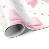 Roze strikken en gouden sterren patroon cadeaupapier (Rol Hoek)