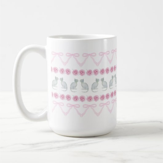 Roze strikken en grijze katjes koffiemok (Links)