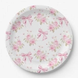 Roze Strikken en Rozen Coquette Bruidsdouche Papieren Bordje