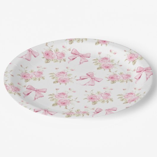 Roze strikken en rozen Coquette bruidsshower Papieren Bordje (Gekanteld)