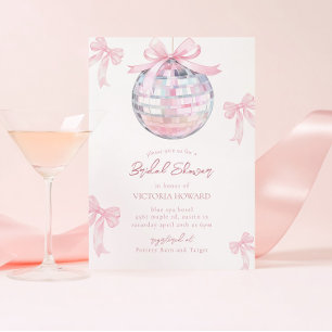 Roze Strikken Glanzende Disco Bal Trouwfeest Kaart