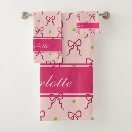 Roze Strikken Groene Stippen Bad Handdoek (Insitu)