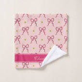 Roze Strikken Groene Stippen Bad Handdoek (Wasdoekje)