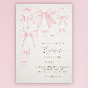 roze strikken ivoor achtergrond baby meisje Doop Kaart