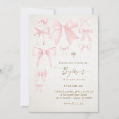 roze strikken ivoor achtergrond baby meisje Doop Kaart (Voorkant)