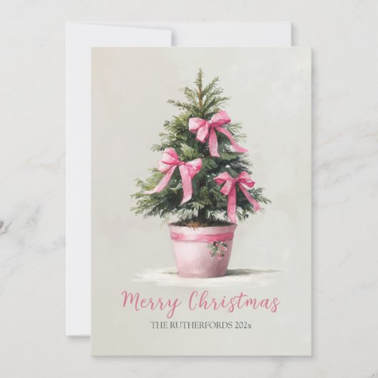 Roze Strikken Kerstboom Feestdagenkaart (Voorkant)