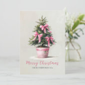 Roze Strikken Kerstboom Feestdagenkaart (Staand voorkant)