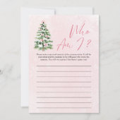 Roze strikken kerstboom wie ben ik baby shower spe kaart (Voorkant)