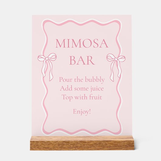 Roze strikken knopen Bruids douche Mimosa Bar Acryl Bord