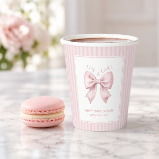 Roze Strikken Lint Coquette Baby Shower Het is een Papieren Bekers