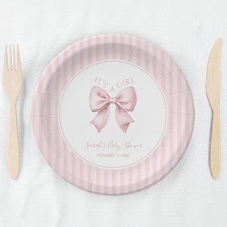 Roze Strikken Lint Het Is Een Meisje Baby Shower C Papieren Bordje