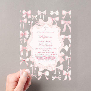 roze strikken ontwerp Doop Uitnodiging