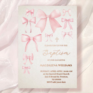 Roze strikken patroon Doop Folie Uitnodiging