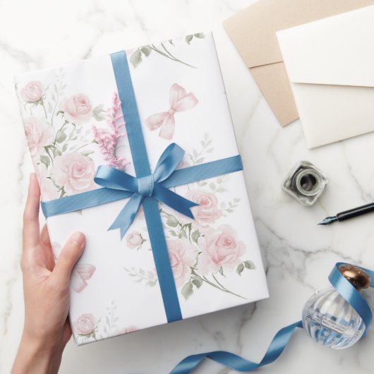 Roze Strikken Rozen Bloemig Bruidsdiner Cadeaupapier (Geschenken)
