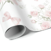 Roze Strikken Rozen Bloemig Bruidsdiner Cadeaupapier (Rol Hoek)